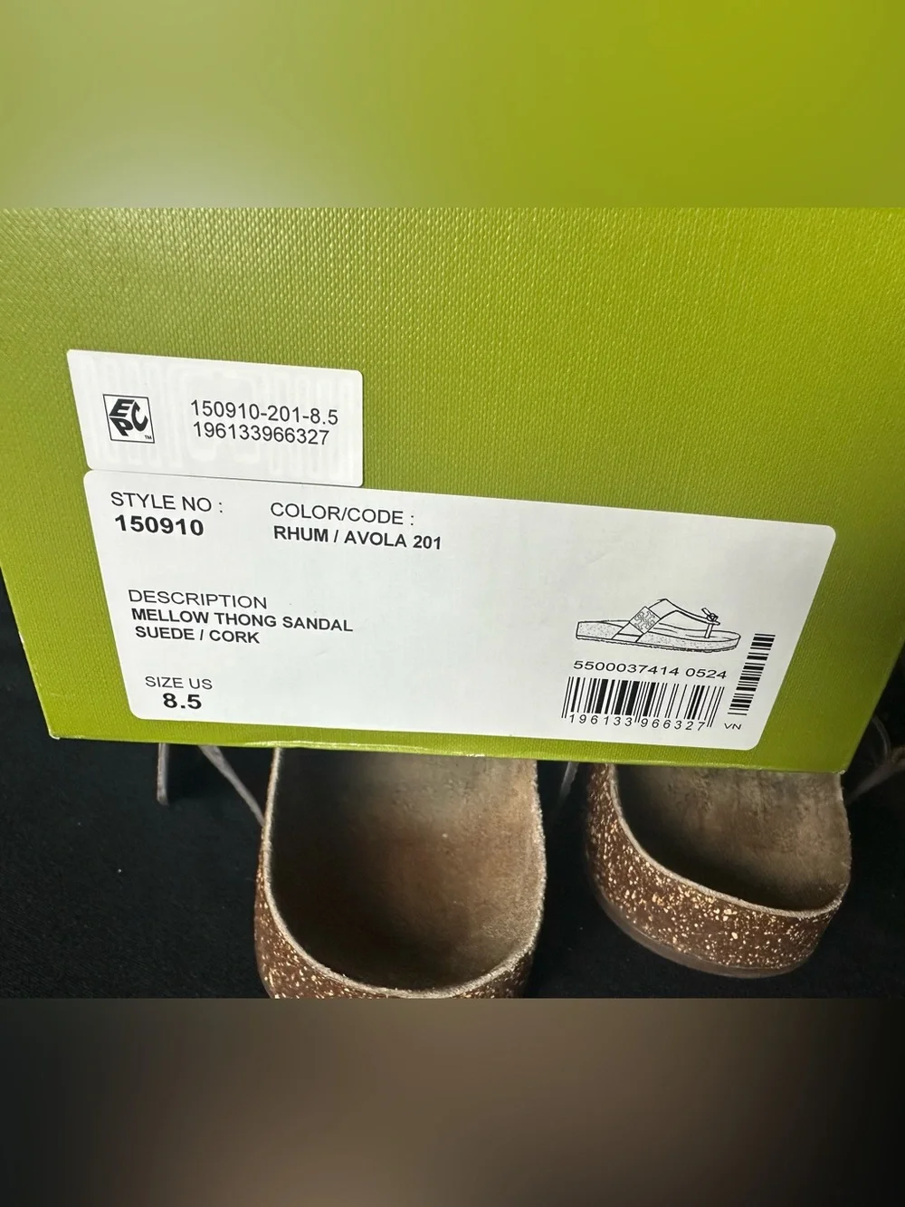 Tory Burch Mellow Thing Suede Cork Toe-Post Sandals Logo Plaque Cognac Tan 8.5
